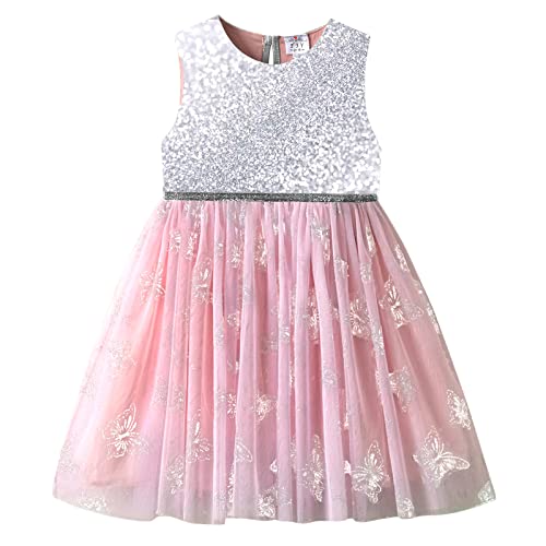 VIKITA Mädchen Prinzessin Kleider Baumwolle Tüll Festzug Party Hochzeit Kleid Gr.86-128 SH4407 4T von VIKITA