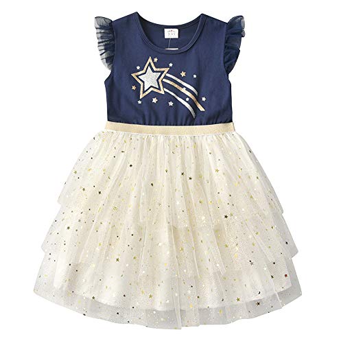 VIKITA Mädchen Prinzessin Kleider Baumwolle Tüll Festzug Party Hochzeit Kleid Gr.86-128 SH4776 7T von VIKITA