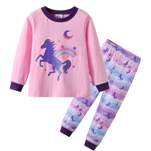 VIKITA Mädchen Schlafanzug Langarm Zweiteiliger Schlafanzüge Set Baumwolle Nachtwäsche Pyjama PL6020 6-7 Jahre von VIKITA