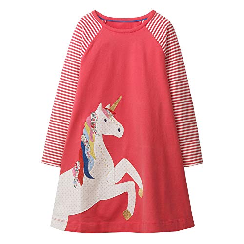 VIKITA Mädchen Kleider Streifen Langarm Baumwolle Herbst Winter T-Shirt Kleid JM7659, 3-4 Jahre (104cm) von VIKITA