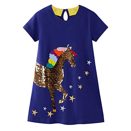 VIKITA Mädchen Streifen Baumwolle Langarm T-Shirt Freizeit Kleid M6400 3-4 Jahre von VIKITA