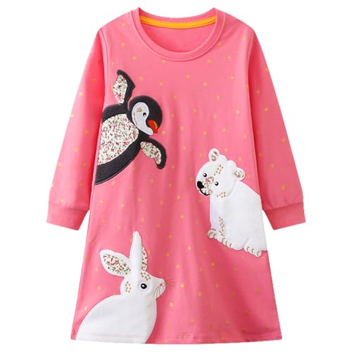 VIKITA Mädchen Streifen Baumwolle Langarm T-Shirt Freizeit Kleid JM7024 6-7 Jahre von VIKITA