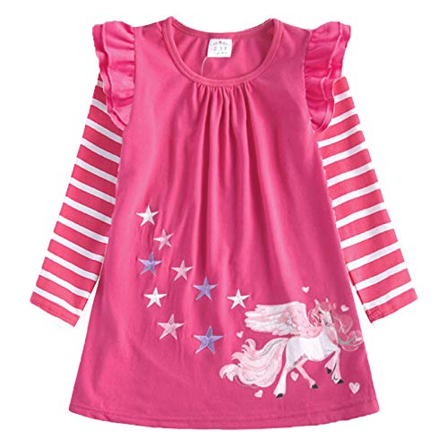 VIKITA Mädchen Streifen Baumwolle Langarm T-Shirt Freizeit Kleid LH0820 3-4 Jahre von VIKITA