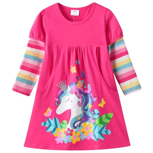 VIKITA Mädchen Streifen Baumwolle Langarm T-Shirt Freizeit Kleid Lh4312 6-7 Jahre von VIKITA