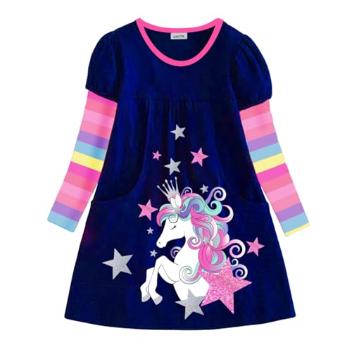 VIKITA Mädchen Streifen Baumwolle Langarm T-Shirt Freizeit Kleid Lh6811 3-4 Jahre von VIKITA