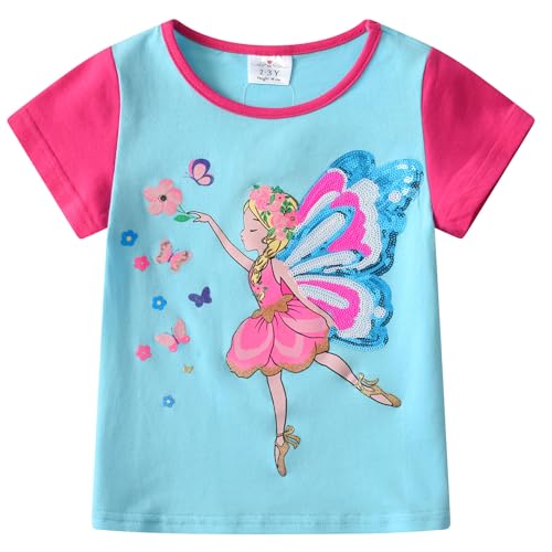 VIKITA Mädchen T-Shirt Kurzarm Top Sommer Casual Kinder Kleidung S3116 6-7 Jahre von VIKITA