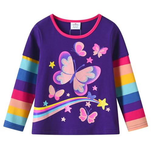 VIKITA Mädchen T-Shirt Tierdrucke Streifen Langarm Casual Top L3119Violett 6-7Jahre von VIKITA