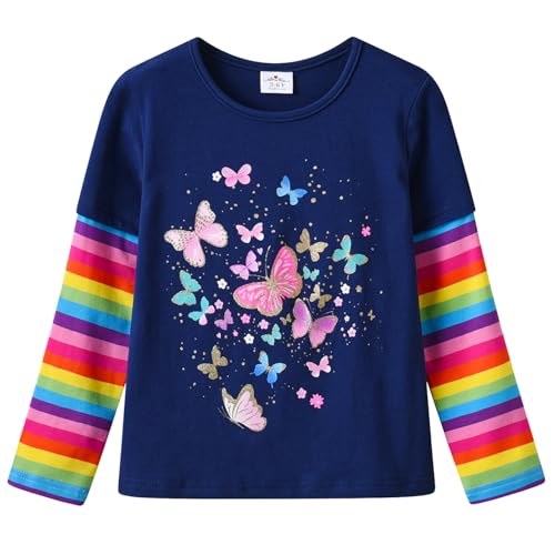 VIKITA Mädchen T-Shirt Tierdrucke Streifen Langarm Casual Top L3125Blau 3-4Jahre von VIKITA