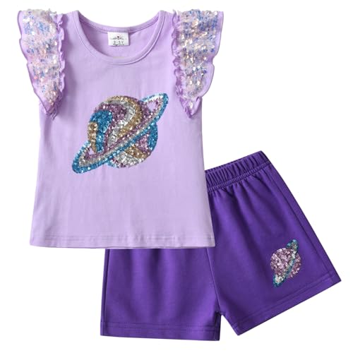 VIKITA Mädchen T-Shirt und Shorts Outfit Set Kinder Sommer Bekleidungsset PS5402 7-8Jahre von VIKITA