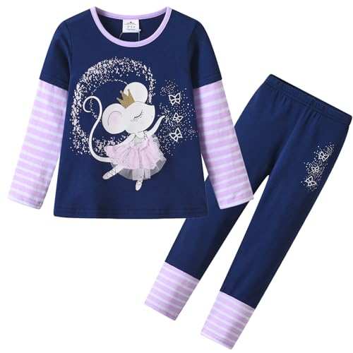 VIKTIA Mädchen Bekleidungsset Kinder Outfit Baumwoll Langarm Winter 2 Stück Top+Hosen Set L3102+F5102 12T von VIKITA