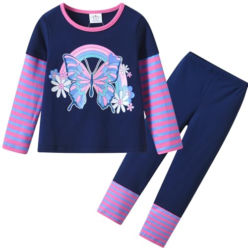 VIKTIA Mädchen Bekleidungsset Kinder Outfit Baumwoll Langarm Winter 2 Stück Top+Hosen Set L3117+F5517 10T von VIKITA
