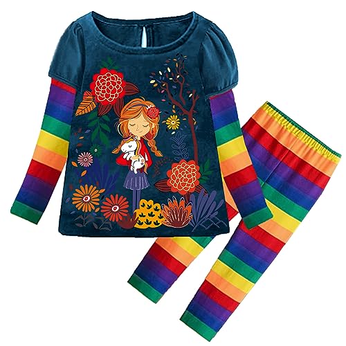 VIKTIA Mädchen Bekleidungsset Kinder Outfit Baumwoll Langarm Winter 2 Stück Top+Hosen Set L3665+F5603 6T von VIKITA