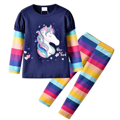 VIKTIA Mädchen Bekleidungsset Kinder Outfit Baumwoll Langarm Winter 2 Stück Top+Hosen Set L3907+F5505 12T von VIKITA