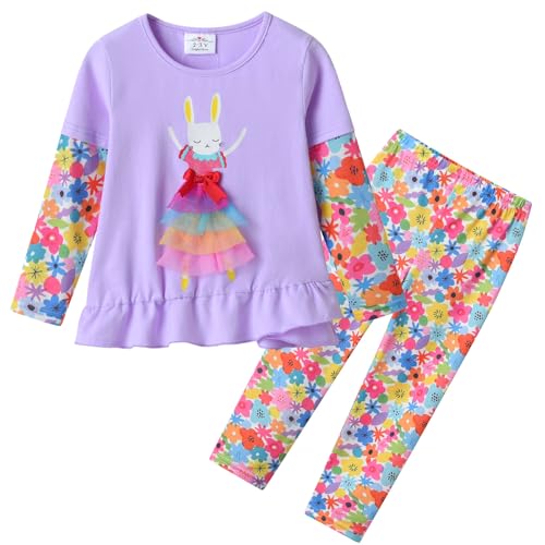 VIKTIA Mädchen Bekleidungsset Kinder Outfit Baumwoll Langarm Winter 2 Stück Top+Hosen Set PL5307 5T von VIKITA