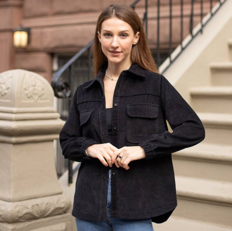 Cord Button Up Shirt Samtjacke Herbst Langarmhemd von VIKOLINO