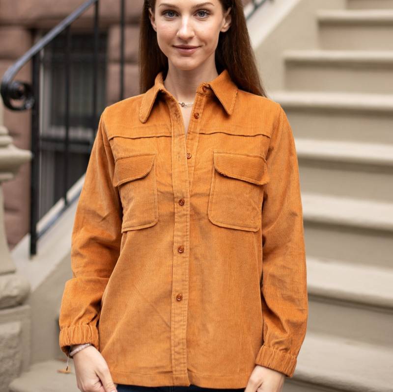 Cord Button Up Shirt Samtjacke Herbst Langarmhemd von VIKOLINO