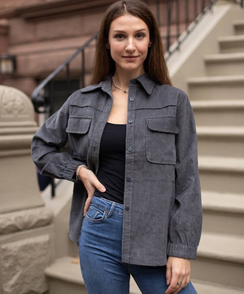 Cord Herbst Shirt Dienstprogramm Langarm Samt Jacke Streetwear Damen Oversized Button Up von VIKOLINO