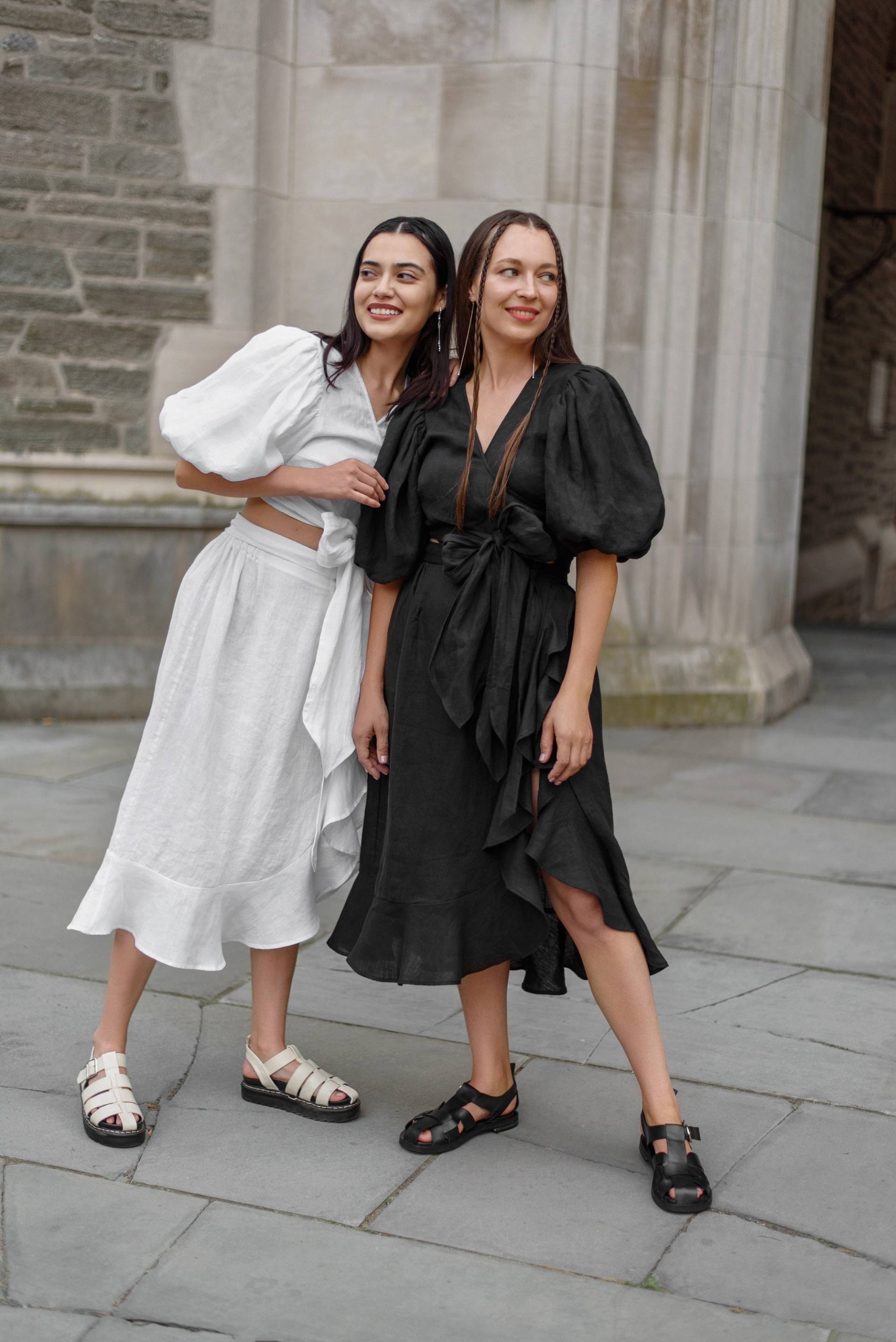 Leinen Wickeltop , Mit Puffärmel Kimono Top Aus Wickelbluse Leinen Wickeltop , Mit Puffärmel Kimono Top Aus Wickelbluse von VIKOLINO