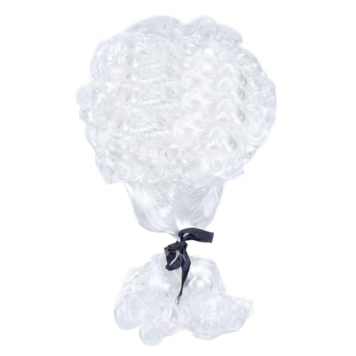 VIKSAUN Herren Perücke Edelmann Lord Richter Barock Perücke mit Zopf Unisex Erwachsene Richter Kostüm Rokoko Lockig Marquis Halloween Cosplay Perücken lockig langer Zopf(Weiß) von VIKSAUN