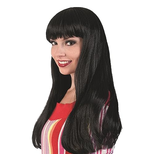 VIKSAUN Natural Straight Perücken mit Haar Pony Schwarze Perücke Hohe Dichte Damen Cosplay Anime Kostüm Party Perücke Halloween Kostüm, Fasching Elegante Retro 70er 80er(Schwarz) von VIKSAUN