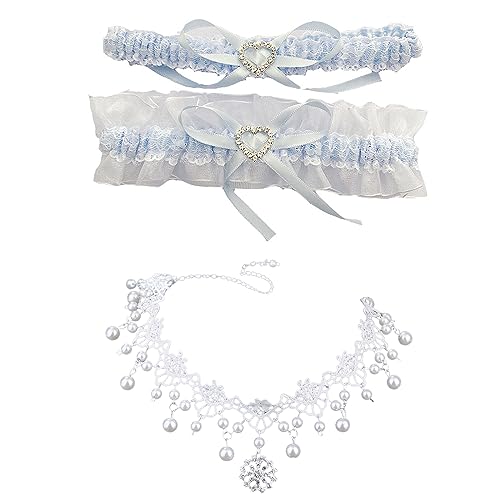 VIKY® Strumpfband für Braut, Strumpfband Blau Hochzeit Boho, Braut Strumpfband aus Spitze mit Zarter Satinschleife, Blaues Strumpfband Hochzeitsstrumpfband für Wedding Brautaccessoires von VIKY