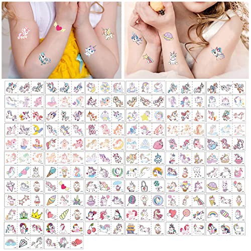 VIKY® Einhorn Tattoos Mädchen, 204 Stück Tattoo Kinder Set, Wasserdichte Aufkleber Kindertattoos Einhorn Sticker, Kinder Tattoo Mädchen, Tattoos Kinder für Jungen Mädchen Geburtstag Party Mitgebsel von VIKY