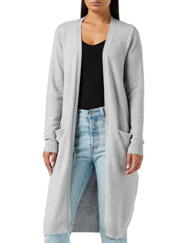 Vila Clothes Damen Strickjacke VIRIL L/S Long Knit Cardigan - NOOS 14042770, Einfarbig, Gr. 34 (Herstellergröße: XS), Grau (Light Grey Melange) von Vila