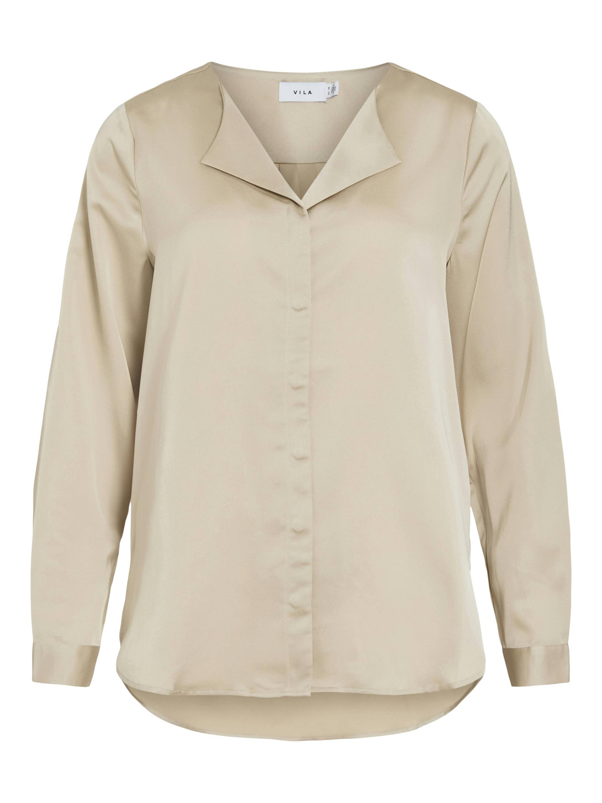 VILA - VIELLETTE V-NECK L/S SATIN SHIRT - NOOS cement - Gr. - 42 von VILA