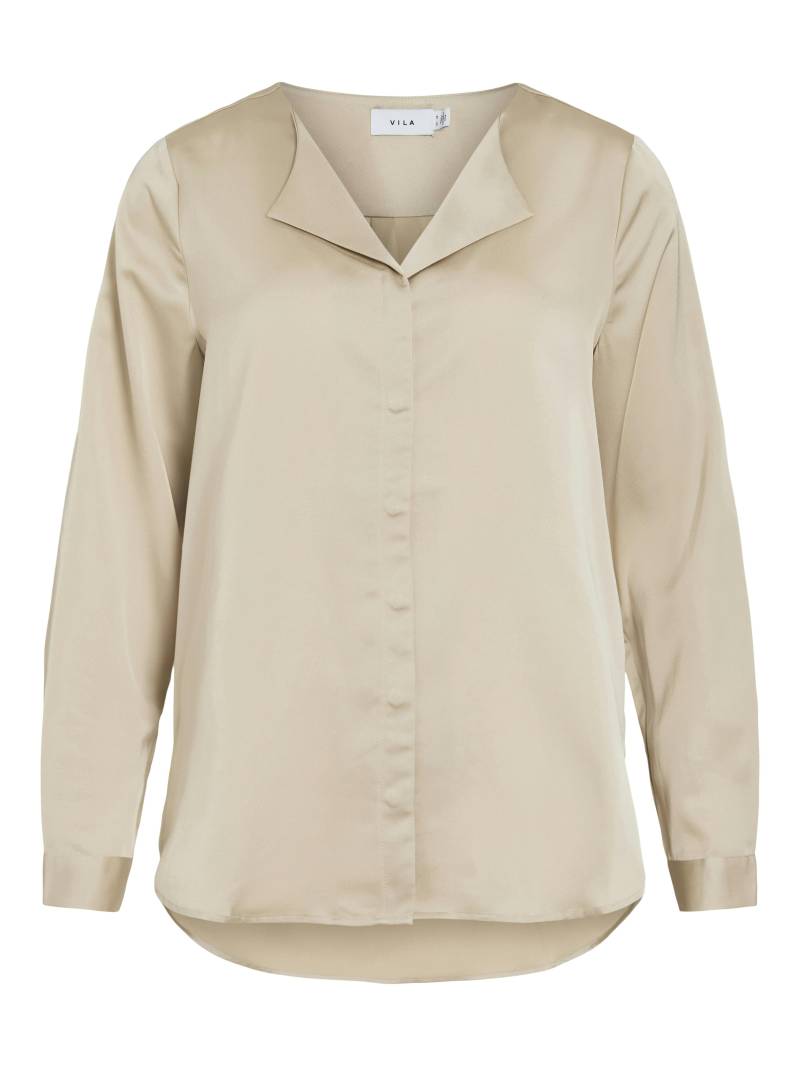VILA - VIELLETTE V-NECK L/S SATIN SHIRT - NOOS cement - Gr. - 42 von VILA