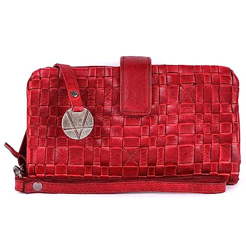 VILENCA HOLLAND Geldbörse aus echtem Leder für Damen, kleine Geldbörse für Damen, Reißverschluss, Münzgeldbörse, Kreditkartenetui mit Riemen, Rot/Ausflug, einfarbig (Getaway Solids), 18 x 11 x 3, von VILENCA HOLLAND