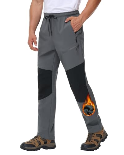 VILIGO Outdoorhose Herren Softshellhose Wasserdicht Winddicht Skihose Warm Fleece Gefüttert Arbeitshose Winter Trekkinghose Hohe Taille Wanderhose mit Taschen von VILIGO