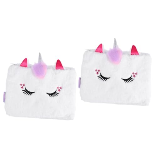 VILLCASE 2 STK Einhorn-Brieftasche Cartoon-plüsch-Handtasche Plüsch-Einhorn-federmäppchen Schreibwarentasche Für Studenten Stiftetui Für Kinder Polyester Weiß Mädchen Quadrat Make-up Pinsel von VILLCASE