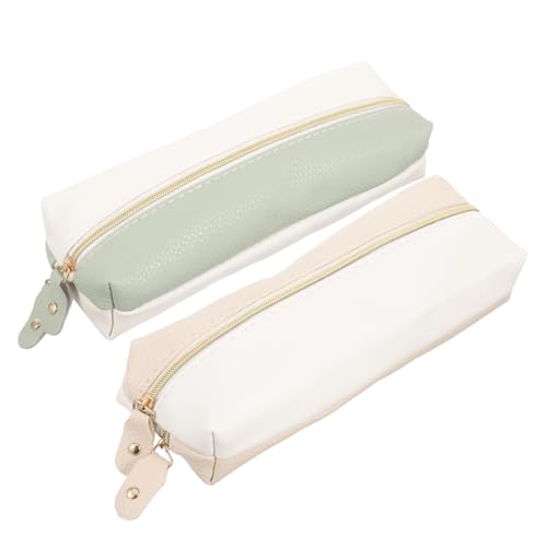VILLCASE 2 Stück Großes Teiliges Federmäppchen mit Doppelreißverschluss Robuster PU Material Stifttasche Leichter Tragbarer Schreibwaren Organizer für Schule Büro und Zufällige Farbe von VILLCASE
