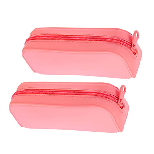 VILLCASE 2 Stück Ästhetische Silikon Federmäppchen Für Erwachsene Und Kinder Rosa Tragbar Und Waschbar Kawaii Design Für Schule Und Büro von VILLCASE