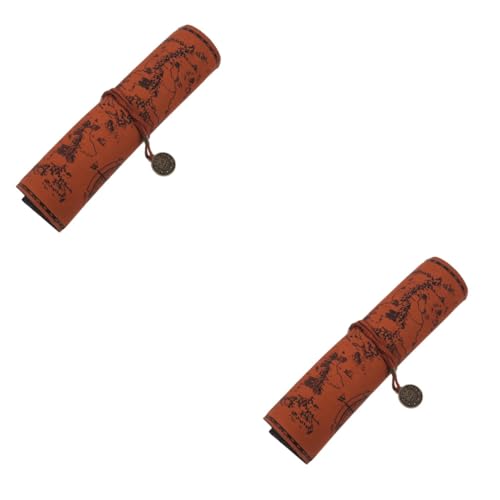 VILLCASE 2stücke Retro Canvas Roll Pencil Case Mit Schatzmuster Großer Bleistift- Pu- Für Schule Büro Und Kreative Projekte Kreative Stiftetasche von VILLCASE