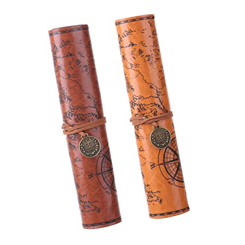 VILLCASE 2stücke Vintage Rollup Bleistiftetui Aus Pu-Leder Großer Stift Organizer Mit Schatzmuster Für Schule Büro Und Reisen Dunkelbraun Und Braun von VILLCASE