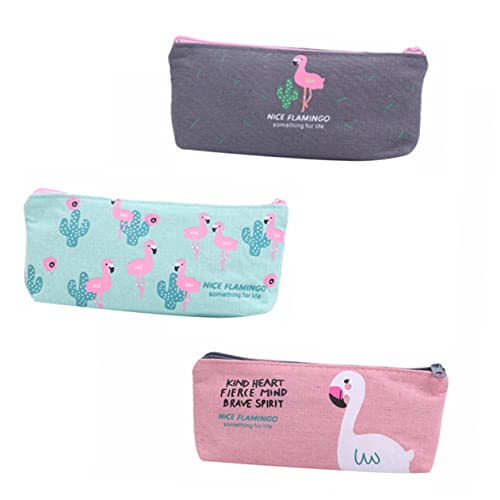 VILLCASE 3-Teiliges Federmäppchen Für Mädchen Make-Up-Set Flamingo-Geschenk Füllfederhalter-Etui Bedruckte Kulturbeutel Kosmetik-Make-Up-Beutel Leinen-Stiftetui Leinen-Stiftetuis von VILLCASE