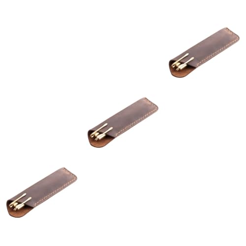 VILLCASE 3stücke Vintage Stiftetasche Echtem Handgefertigte Stift- Für Büro Schule Und Zuhause Braun Und Praktische Aufbewahrung Für Schreibinstrumente von VILLCASE
