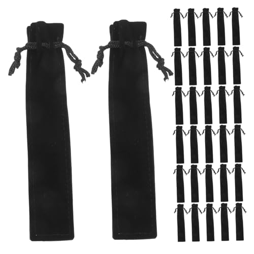 VILLCASE 50 Stück Samt-stifttaschen mit Kordelzug Schwarze Leichte Stiftbeutel für Füllfederhalter Bleistifte und Schreibgeräte Weiche Innenausstattung Praktische Federmäppchen für Schule von VILLCASE
