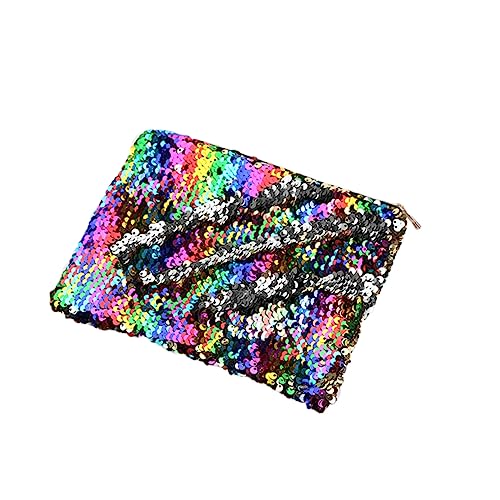 VILLCASE Glitzerndes Federmäppchen Mit Pailletten Praktische Handtasche Für Damen Multifunktional Als Stiftetui Kosmetiktasche Oder Geldbörse Regenbogen Silber von VILLCASE