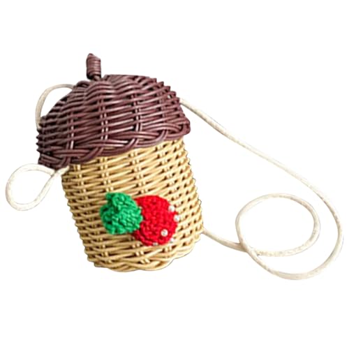 VILLCASE Mini Stroh Haselnuss Kinder Mädchen Kleine Tasche kleiner Weidenkorb Reise-Einkaufstasche Schultertasche Kinder Geldbörse Haselnüsse Umhängetasche aus Webstoff Rattantasche von VILLCASE