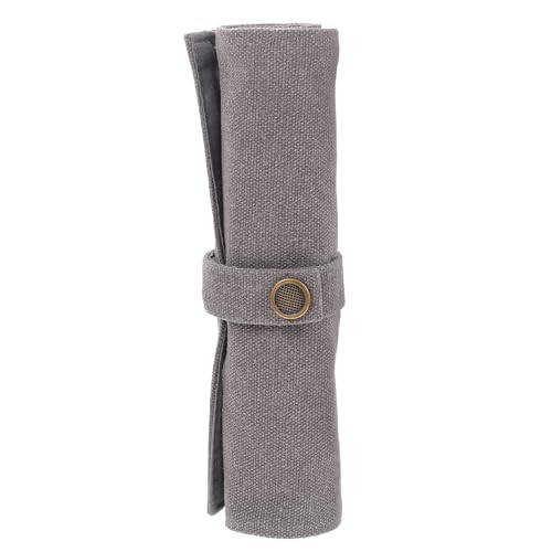 VILLCASE Roll Roll Tasche Aus Segeltuch Stiftvorhang Bleistiftbeutel Stifte Buntstifte Pinsel Aufrollbares Etui Make Up Federmäppchen Aufrollbar Grau von VILLCASE