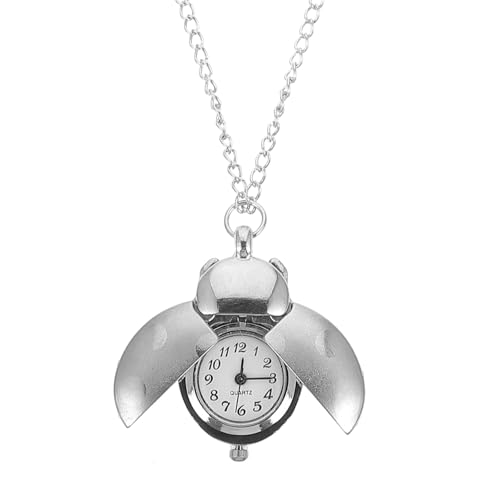 VILLCASE Beetle Taschenuhr mit Kette, Quarzwerk, Präzise Zeitmessung, Hängende Silberner Uhr FüR Herren und Damen, Dekorative Vintage Kettenuhr, 42cm， von VILLCASE