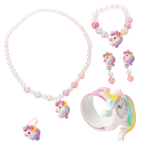 VILLCASE Unicorn Schmuckset für Mädchen Teiliges Silikonarmband Halskette Ohrringe Ring und Praktische Slap Watch Langlebig Niedlich und Vielseitig Kombinierbar von VILLCASE