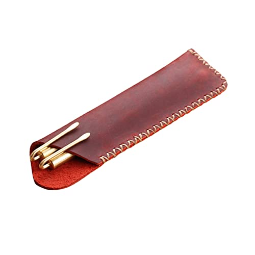 VILLCASE Leder-stifteetui Stiftetasche Aus Echtem Leder Handgefertigte Stiftehalter Stifteschutzhülle Für Aufbewahrung Retro-Design Stift-Aufbewahrungstasche Rotwein von VILLCASE