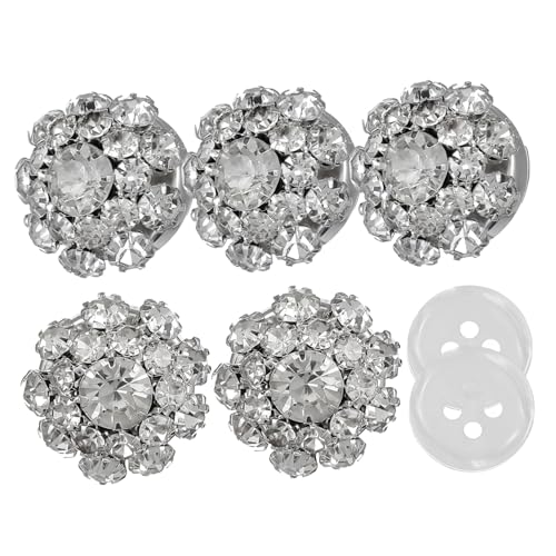 VILLCASE Wasserstrahl Funkelnde Blumen Manschettenknöpfe und Knopfüberzüge Strass Elegantes Set für Hemden Hochzeiten Partys und Formelle Anlässe Inklusive Pilzförmige Silberne Strassknöpfe von VILLCASE