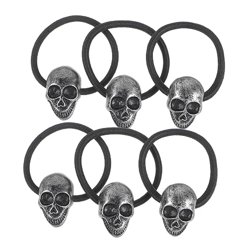 VILLFUL 10 Stück Teiliges Gothic Haargummi Elastischer Rutschfester Ponytail Halter mit Dunklem Schädel Design Passend für Mädchen Vielseitiger Haarschmuck für Halloween und Alltag von VILLFUL