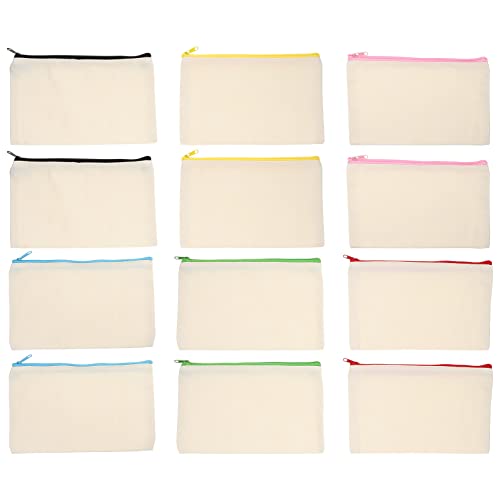 VILLFUL 12 Stück Teiliges Blanko DIY Canvas Kosmetiktaschen mit Reißverschluss Vielseitige Make Up Beutel für Reisen Bastelprojekte und von VILLFUL