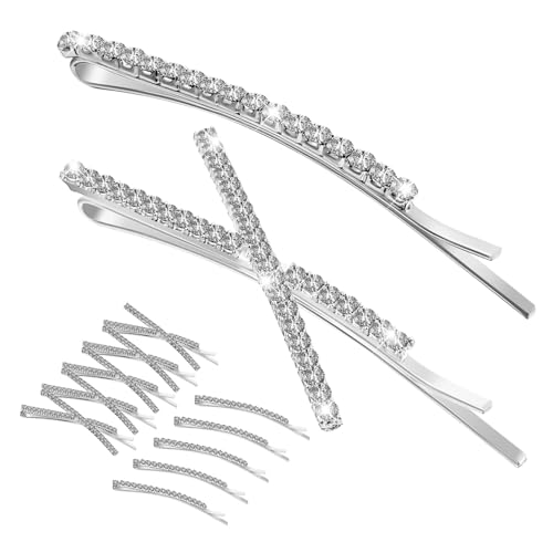 VILLFUL 12 Stück Teiliges Haarschmuck Strasssteine Haarklammern Silberfarbene Haarnadeln Braut Haarspangen Fester Sitz Glänzende Haaraccessoires für Frauen Hochzeit Party von VILLFUL