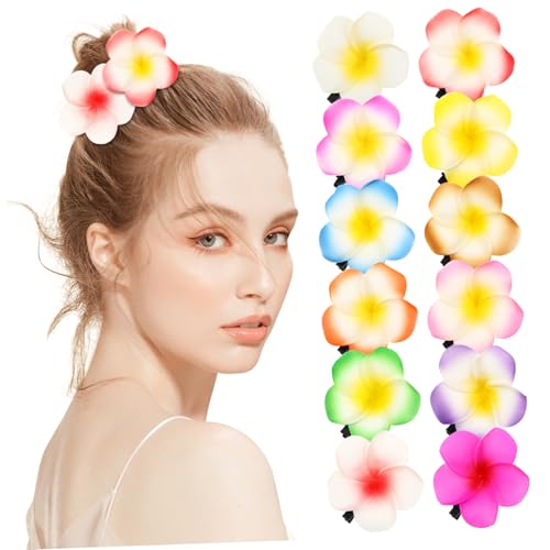 VILLFUL 12 Stück Teiliges Hawaii Blume Haarspangen mit Clip Realistische Plumeria Haarklammern Vielseitiger Haarschmuck für Frauen für Strand Party und Alltag Einfach zu Befestigen von VILLFUL